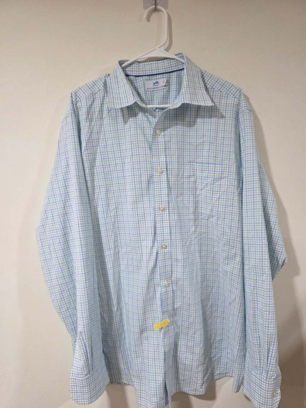 Southern Tide Men's XL Long Sleeve Blue and Green Plaid Performance Shirt